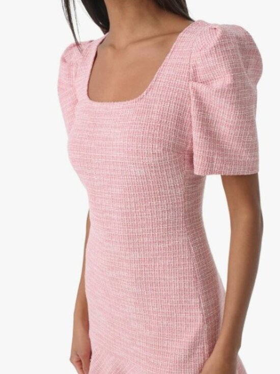 Karl Lagerfeld Dresses & Skirts - Karl Lagerfield Paris Tweed Puff-Sleeve Flounce Hem Dress Sz 10 Barbiecore